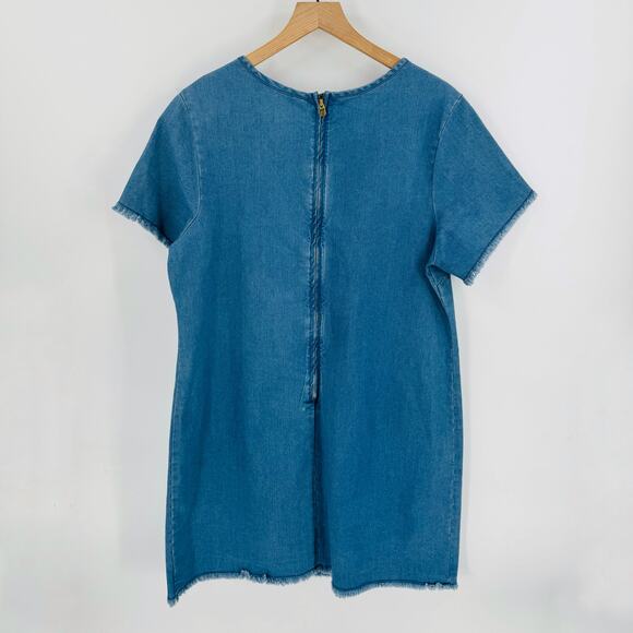 C. Wonder Denim Shift Dress Blue Short Sleeve Frayed Hem Stretch Size 18W - Picture 2 of 6